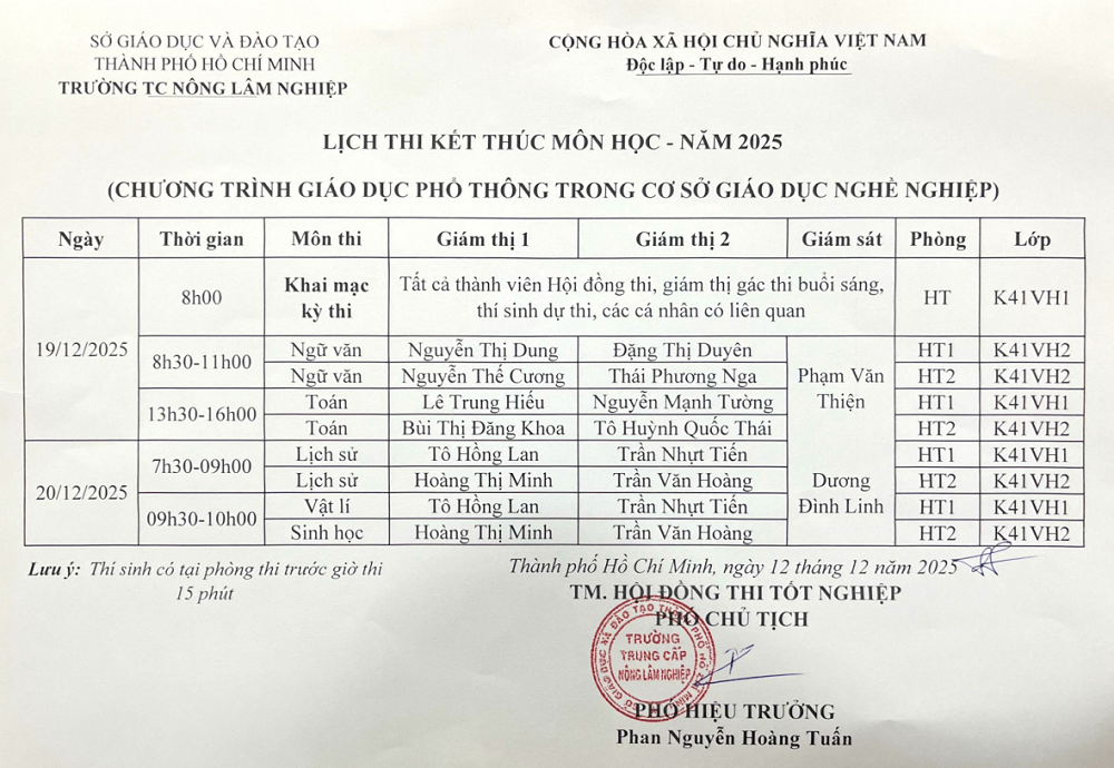 Lịch thi văn hóa 04 môn K41VH1-K41VH2